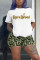 Army Green Fashion Casual Printed Short Sleeve Shorts Set