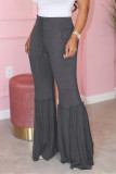 Black Fashion Casual Mid Waist Flared Trousers
