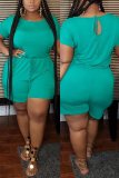 Green Fashion Casual Short Sleeve Plus Size Romper
