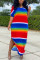 Rose Red Fashion Casual Striped Printed Long Dress