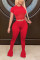 Rose Red Fashion Mesh Patchwork Tops Trousers Set