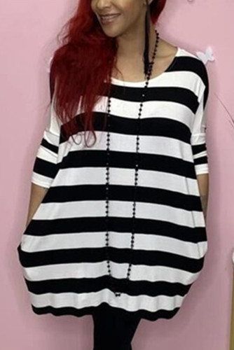 Black Fashion Sexy Striped Short Sleeve Dress