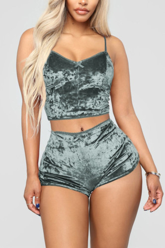 Grey Sexy Solid Two Piece Suits Straight Sleeveless