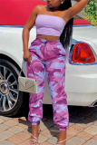 Pink Fashion Camouflage Printed Casual Trousers