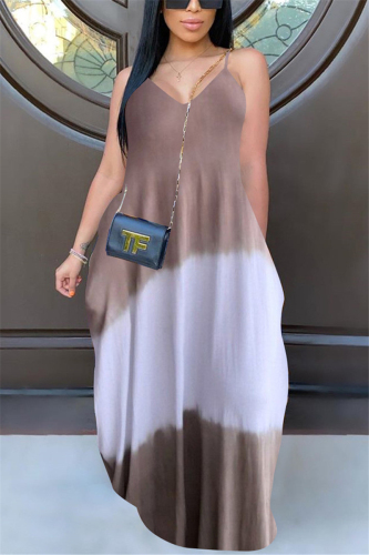 Brown Sexy Fashion Print Sling Loose Dress