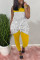Yellow Fashion Striped Print Sleeveless Top Trouser Set