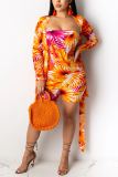 Orange Sexy Casual Printed Two-piece Set