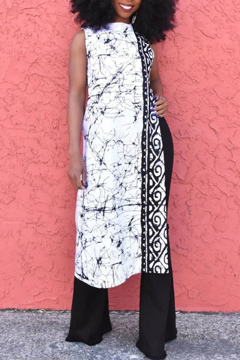 

Black Fashion Print Irregular Sleeveless Long Top