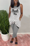 Pink Fashion Casual Striped Letters Printing Sleeveless Set