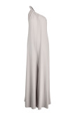 Grey Fashion Casual Solid Backless One Shoulder Loose Jumpsuits