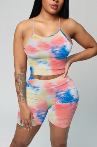 Pink Sexy Fashion Print Sleeveless Top Shorts Set