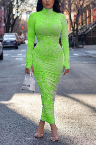 Green Fashion Sexy Print Turtleneck Dress