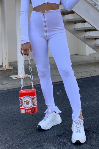 White Fashion Casual Stitching Sports Trousers