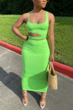 Green Sexy Fashion Sleeveless Top Skirt Two-piece Set