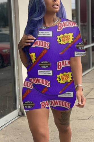 Purple Fashion Printed T-shirt Shorts Casual Set