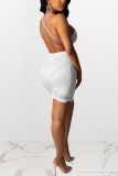 White Fashion adult Street Spaghetti Strap Sleeveless Slip Step Skirt Knee-Length lace backless