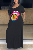 Black Fashion Casual Printed Short Sleeve Dress