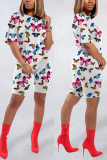 Blue Fashion Casual Butterfly Print Sports Set