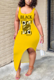 Black Fashion Sexy Printed Sleeveless Irregular Dress