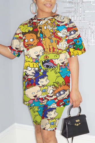Multicolor Fashion Casual Printed Short-sleeved T-shirt Set