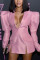 Pink Stylish Long Sleeve V-Neck Suit Dress