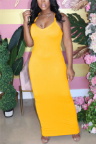 Yellow Sexy Off Shoulder Sling Slim Dress