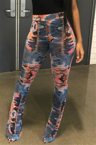Red Fashion Sexy Mesh Printed Trousers