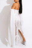 White Fashion Sexy Patchwork Sequins Backless Off the Shoulder Long Sleeve Two Pieces