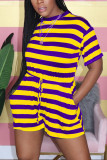 Purple Casual Striped Printed Short Sleeved Romper