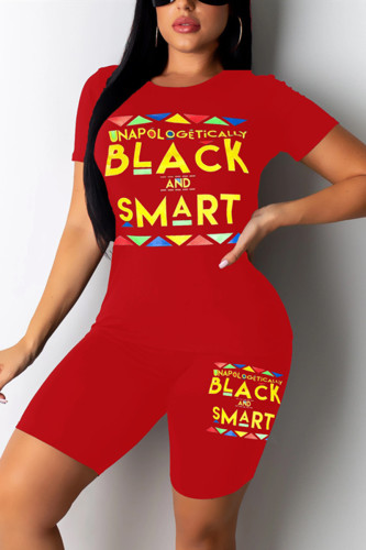 Red Fashion Casual Printed Short Sleeve Set