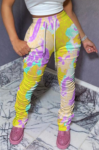 Yellow Fashion Casual Printed Slim Trousers
