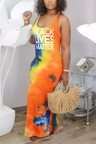 Yellow Fashion Sexy Printed Sleeveless Dress
