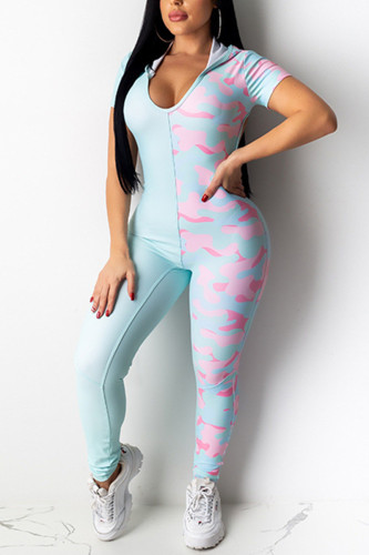 MintGreen Sexy Patchwork Printed Skinny Jumpsuit
