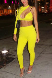 Yellow Fashion Sexy Single Sleeve Top Trousers Set