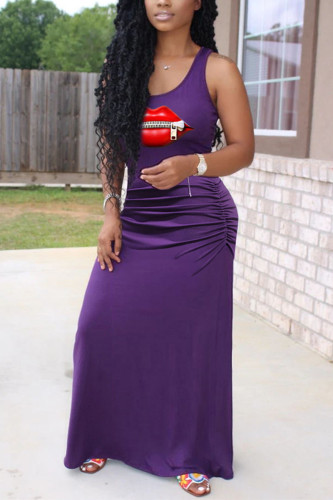 Purple Fashion Casual Printed Sleeveless Dress