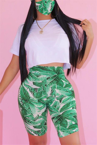 Green Fashion Short Sleeve T-shirt Printed Pants Set