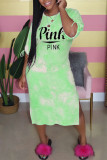 Pink Fashion Casual Letter Printed Long Dress