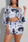 White Celebrities Fashion adult Two Piece Suits Patchwork Letter Print pencil Half Sleeve