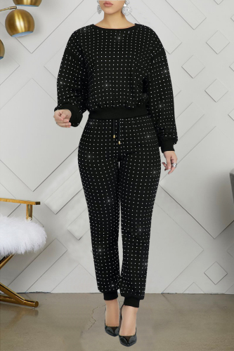 Black Fashion Sexy Round Neck Long Sleeve Two Piece Set