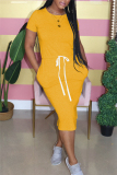 Yellow Fashion Casual Short Sleeve Long Dress