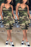 Army Green Sexy Fashion Camouflage Chemical fiber blend Sleeveless V Neck Rompers