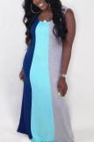 Blue Fashion Casual Stitching Sleeveless Dress