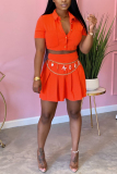 Orange Sexy Short Sleeve Short Skirt Set (Without Belt)