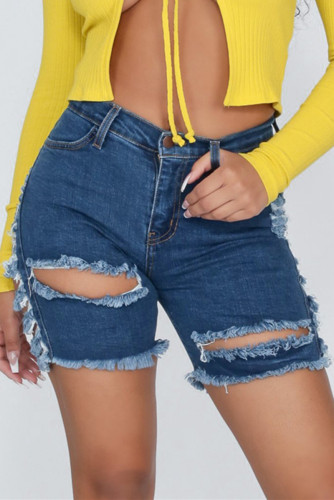 Dark Blue Sexy Fashion Stitching Denim Shorts