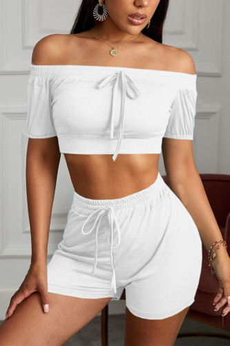 White Fashion Casual Shorts Sports Two-piece Set