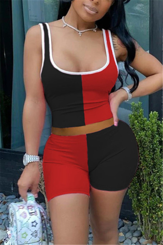 BlackRed Sexy Fashion Stitching Vest Shorts Fitted Set