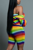 Multicolor Fashion Sexy Rainbow Stripe Print Set