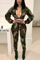 Camouflage Fashion Sexy Print Multicolor Two-piece Set