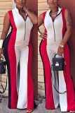 Red Fashion Casual Stitching sSeeveless Jumpsuit