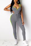 Yellow knit Sexy Active Solid Patchwork Two Piece Suits Straight Sleeveless Two-piece Pants Set